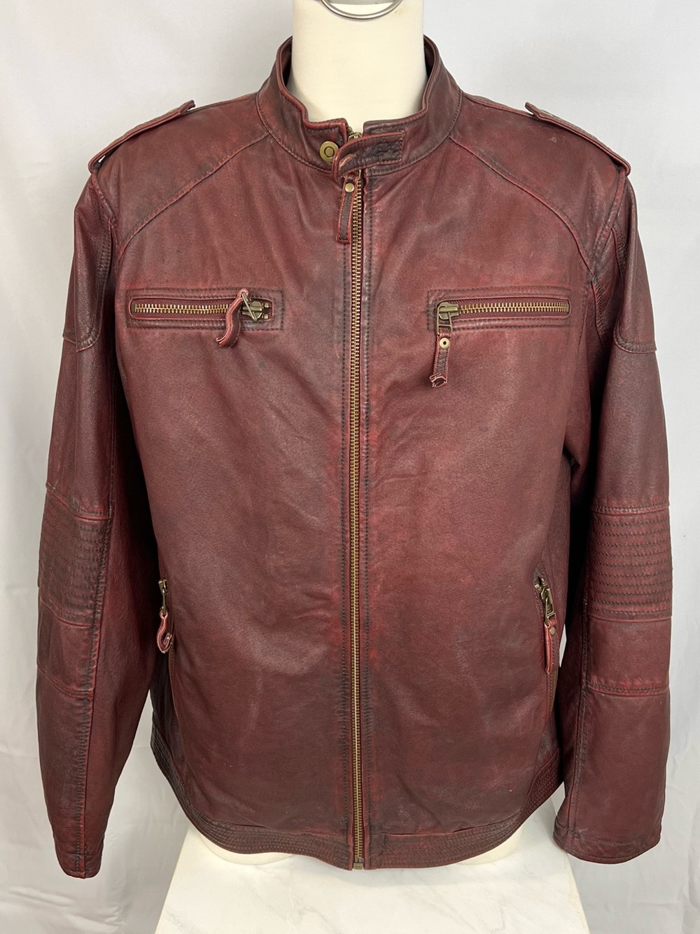 Danier Mens Burgundy Genuine Leather Bomber Jacket